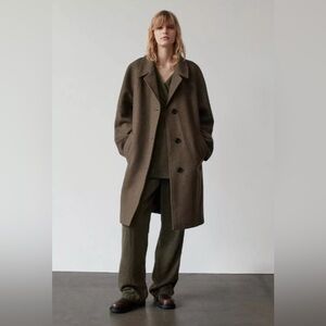 Zara MINIMALIST WOOL BLEND COAT ZW COLLECTION. Khaki. Size XS-S. New with Tags.